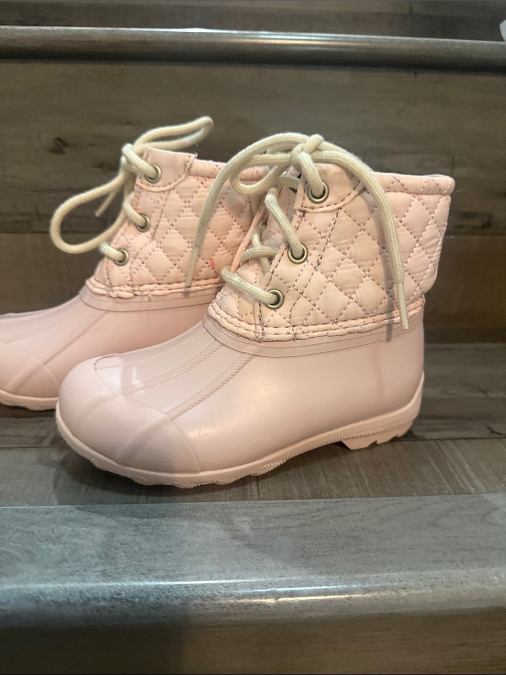 Sperry Quilted Lace-Up Kids Rain Boots in Pale Pink
